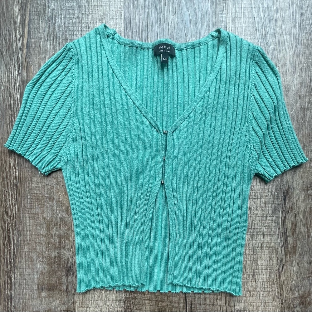 Debut Teal Ribbed Crop Top